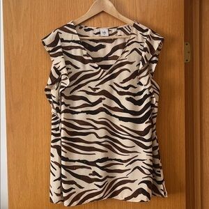 CAbi Brown and Cream Zebra Print Blouse NWOT